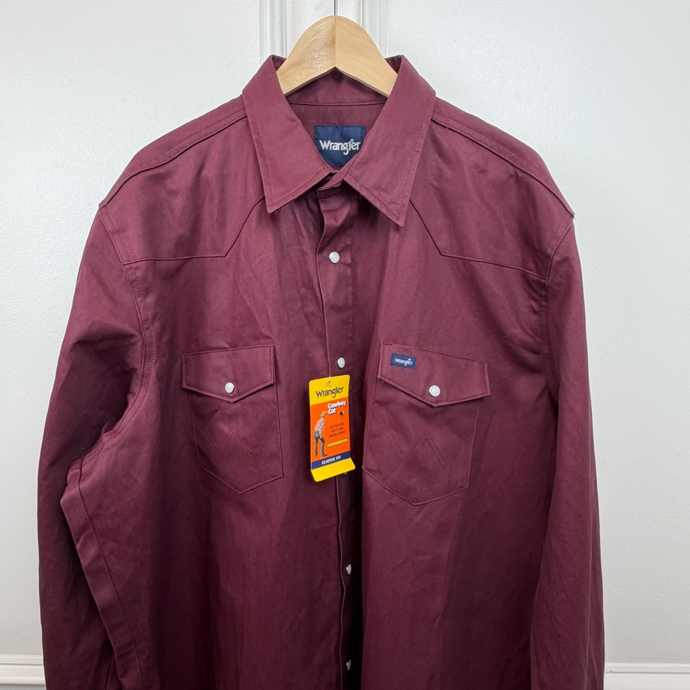 Wrangler Cowboy Cut Western Shirt Burgundy Cotton Snap Front Tall 2XT MS70719 - Picture 2 of 11